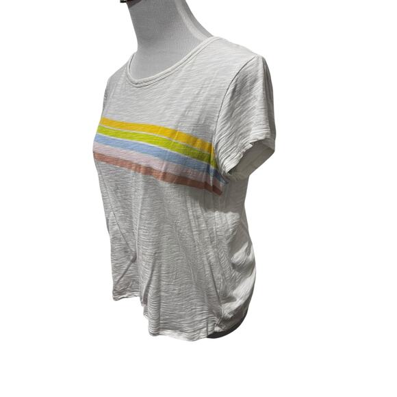 Lauren Conrad Women's Pastel Rainbow Striped T-Shirt SIZE Large - Picture 2 of 5
